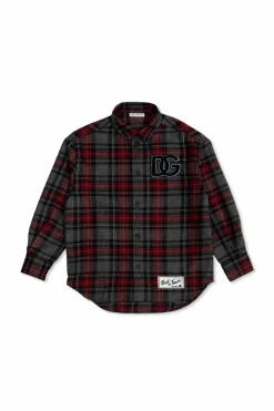 Dolce & Gabbana Kids SZARY Koszula ze wzorem w kratę