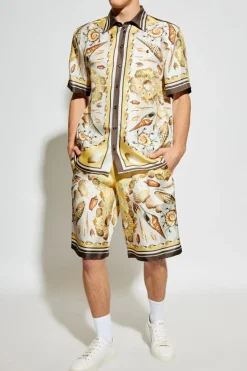 Dolce & Gabbana kremowy Jedwabna koszula z motywem muszli