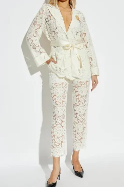 Dolce & Gabbana kremowy Koronkowa marynarka