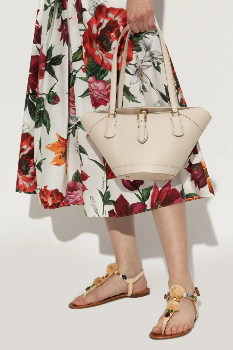 Dolce & Gabbana kremowy Skórzana torba na ramię