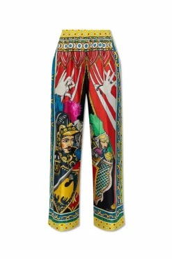 Dolce & Gabbana MULTIKOLOR Jedwabne spodnie ze wzorem `Caretto`