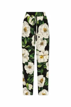 Dolce & Gabbana MULTIKOLOR Jedwabne spodnie z motywem kwiatowym