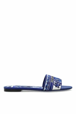 Dolce & Gabbana NIEBIESKI Klapki ze wzorem `Majolica`