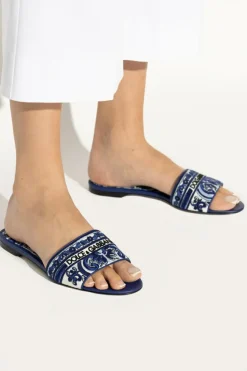 Dolce & Gabbana NIEBIESKI Klapki ze wzorem `Majolica`
