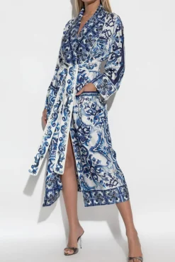 Dolce & Gabbana NIEBIESKI Jedwabny szlafrok