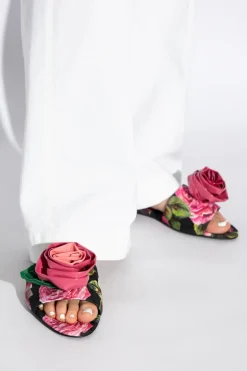 Dolce & Gabbana RÓŻOWY Klapki z motywem kwiatowym