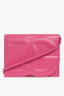 Dolce & Gabbana RÓŻOWY Skórzana torba na ramię z logo