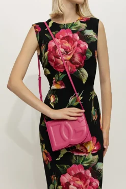 Dolce & Gabbana RÓŻOWY Skórzana torba na ramię z logo