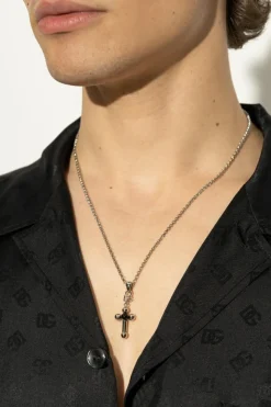 Dolce & Gabbana SREBRNY Naszyjnik z zawieszką z motywem religijnym
