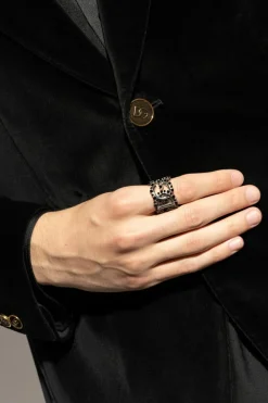 Dolce & Gabbana SREBRNY Pierścień w kształcie logo