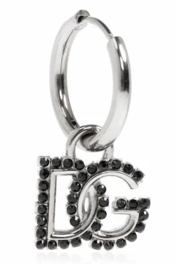 Dolce & Gabbana SREBRNY Pojedynczy kolczyk z zawieszką w kształcie logo