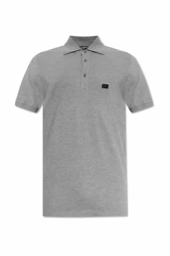 Dolce & Gabbana SZARY Bawełniane polo z aplikacją