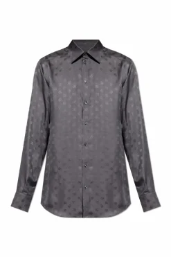 Dolce & Gabbana SZARY Jedwabna koszula z monogramem