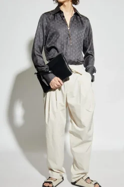 Dolce & Gabbana SZARY Jedwabna koszula z monogramem