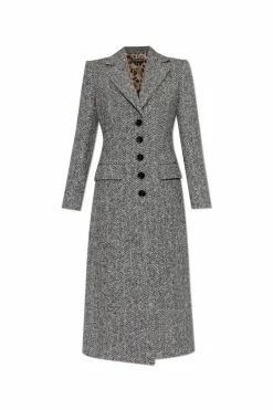 Dolce & Gabbana SZARY Płaszcz w jodełkę