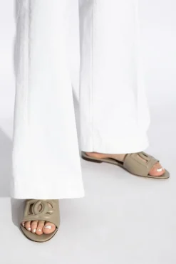 Dolce & Gabbana SZARY Skórzane klapki z logo