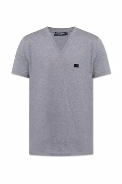 Dolce & Gabbana SZARY T-shirt z dekoltem w serek