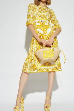 Dolce & Gabbana ŻÓŁTY Sukienka z nadrukiem `Majolika`