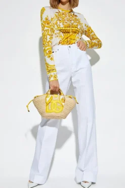 Dolce & Gabbana ŻÓŁTY Swetrt z nadrukiem `Majolika`