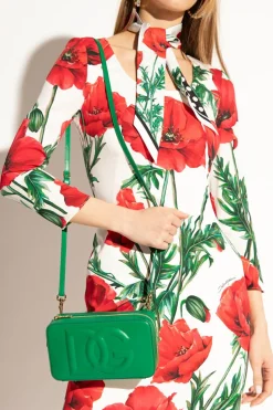 Dolce & Gabbana ZIELONY Skórzana torba na ramię z logo