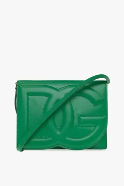 Dolce & Gabbana ZIELONY Skórzana torba na ramię z logo