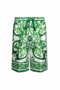 Dolce & Gabbana ZIELONY Szorty z nadrukiem `Majolika`