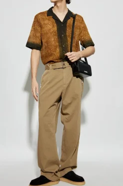 Dries Van Noten beżowy Spodnie z paskiem