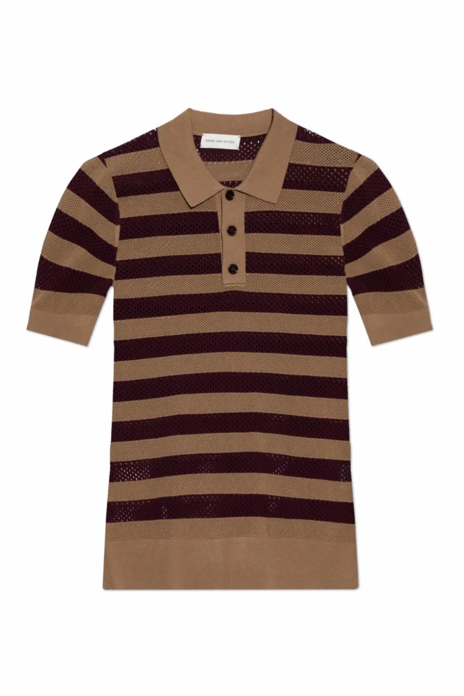 Dries Van Noten BRĄZOWY Polo ze wzorem w pasy