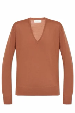 Dries Van Noten BRĄZOWY Wełniany sweter