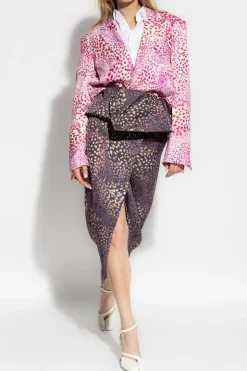 Dries Van Noten FIOLETOWY Spódnica z kopertowym zapięciem