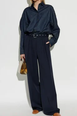 Dries Van Noten GRANATOWY Wełniane spodnie