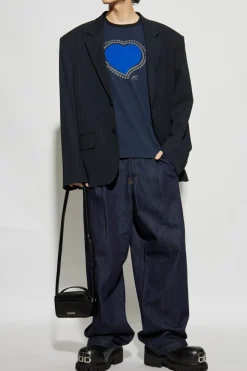 Dries Van Noten GRANATOWY T-shirt z nadrukiem