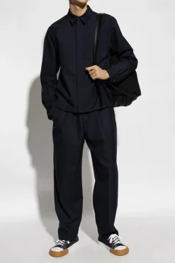 Dries Van Noten GRANATOWY Wełniane spodnie