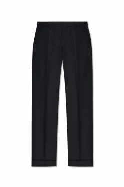 Dries Van Noten GRANATOWY Wełniane spodnie ze wzorem w jodełkę