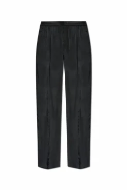 Dries Van Noten GRANATOWY Satynowe spodnie