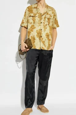 Dries Van Noten GRANATOWY Satynowe spodnie