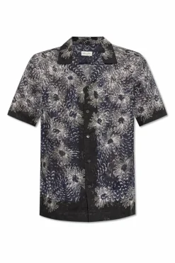 Dries Van Noten GRANATOWY Koszula z wyszytym wzorem