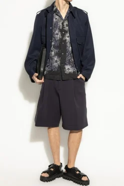 Dries Van Noten GRANATOWY Koszula z wyszytym wzorem