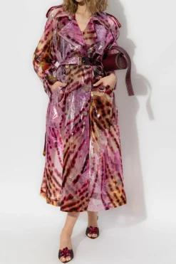 Dries Van Noten RÓŻOWY Dwurzędowy trencz z nadrukiem