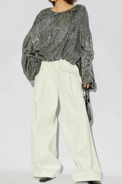 Dries Van Noten SREBRNY Cekinowy top
