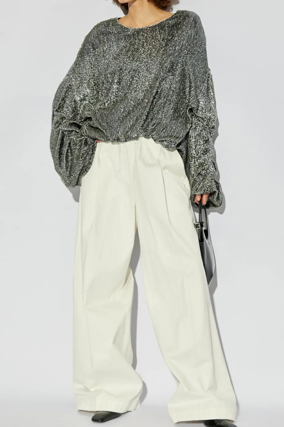 Dries Van Noten SREBRNY Cekinowy top