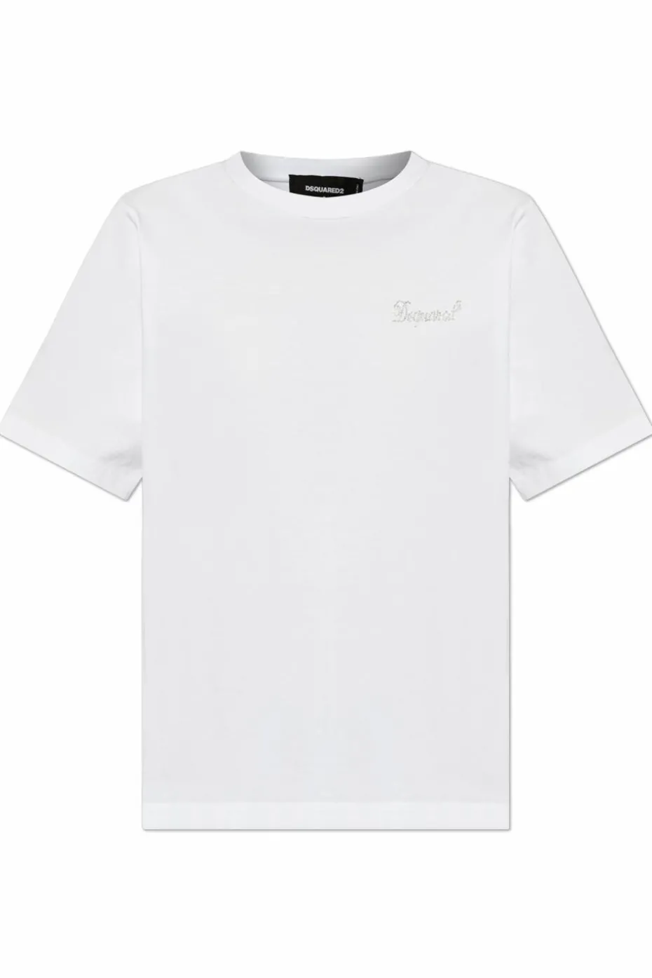 Dsquared2 BIAŁY T-shirt z logo wykończonym połyskującymi aplikacjami
