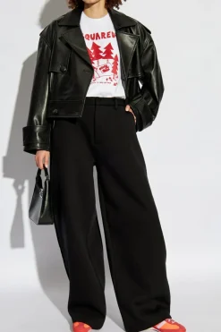 Dsquared2 BIAŁY T-shirt z logo o aksamitnym wykończeniu