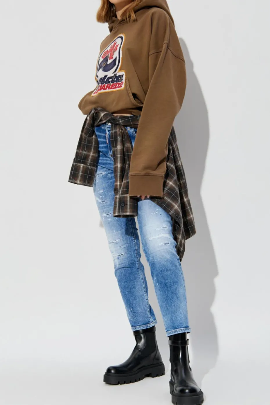 Dsquared2 BRĄZOWY Bluza z kapturem