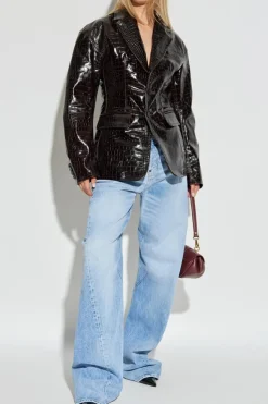 Dsquared2 BRĄZOWY Skórzana kurtka
