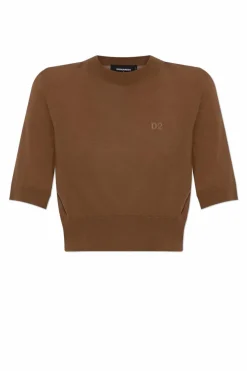 Dsquared2 BRĄZOWY Wełniany top z logo