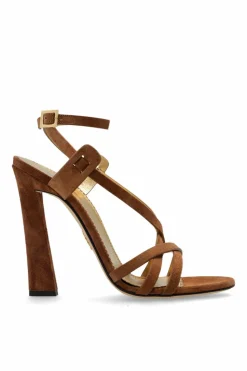 Dsquared2 BRĄZOWY Zamszowe sandały na obcasie