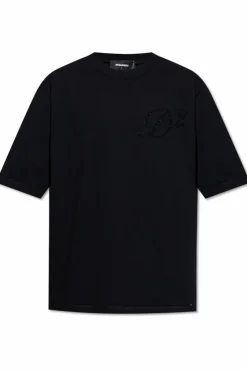 Dsquared2 CZARNY T-shirt z połyskującymi kryształami