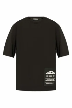 Dsquared2 CZARNY T-shirt z naszywką z logo
