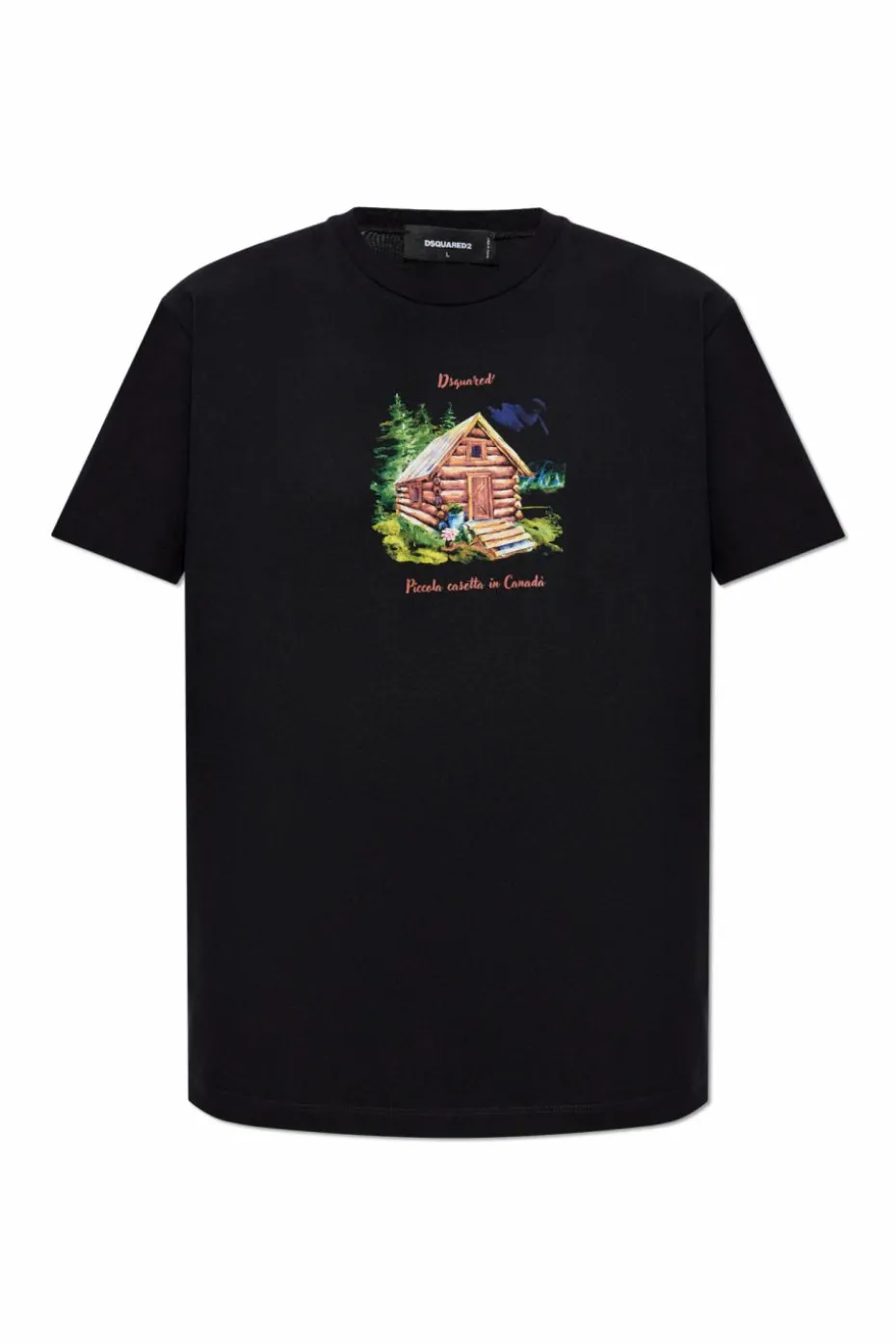 Dsquared2 CZARNY T-shirt z kolorowym nadrukiem